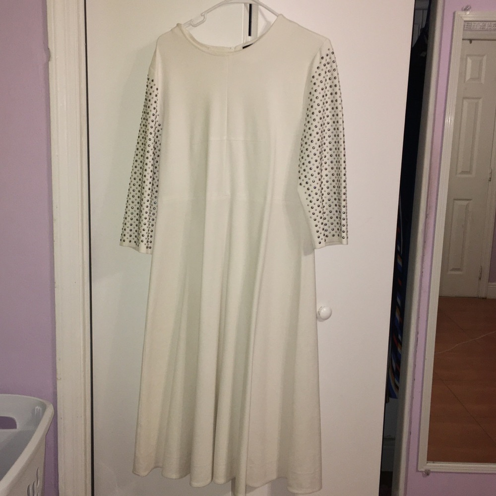 White long sleeve dress beaded sleeves